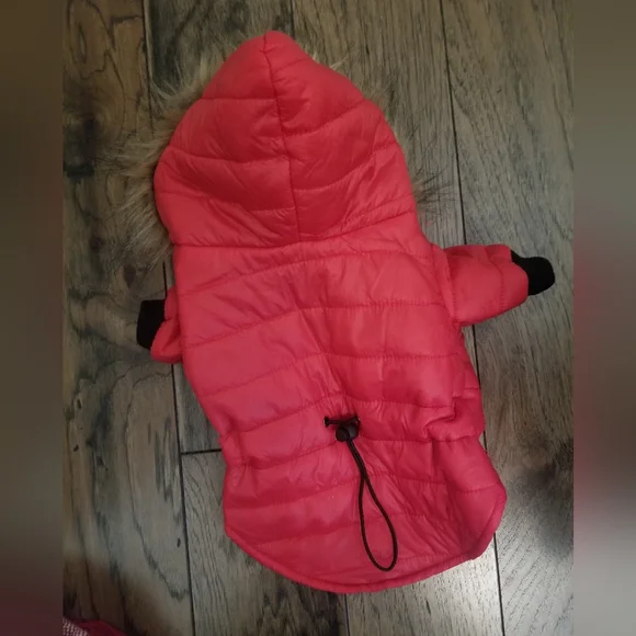 Ski Bunny Puffer Dog Coat Red With Fur Trimmed Hood Small - Picture 10 of 10